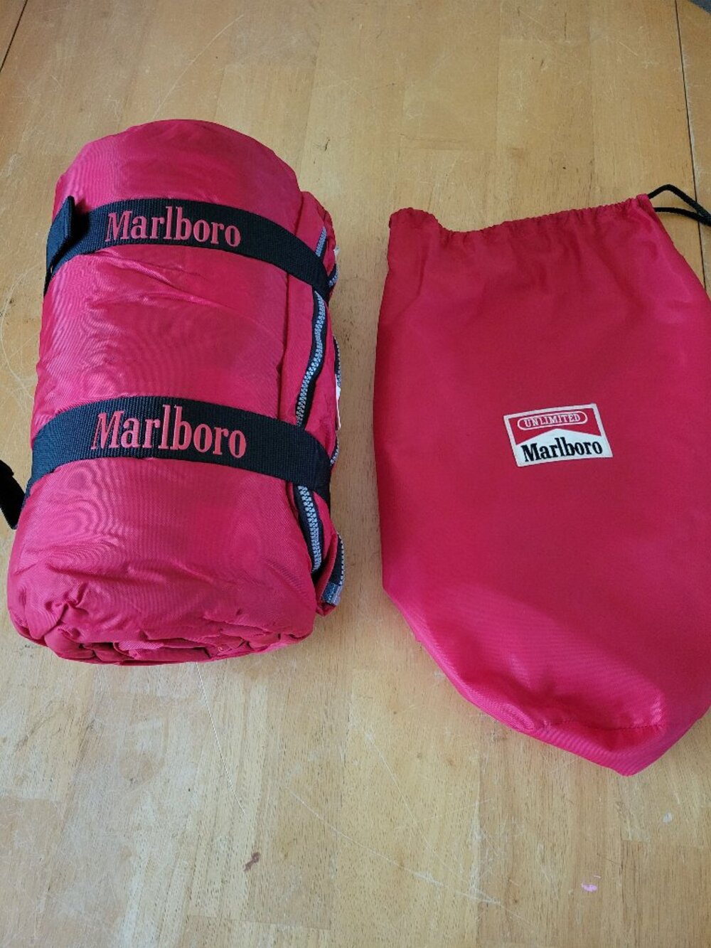 VTG Marlboro Sleeping Bag Red Buffalo Plaid Liner Blanket Roll Outdoor Camping